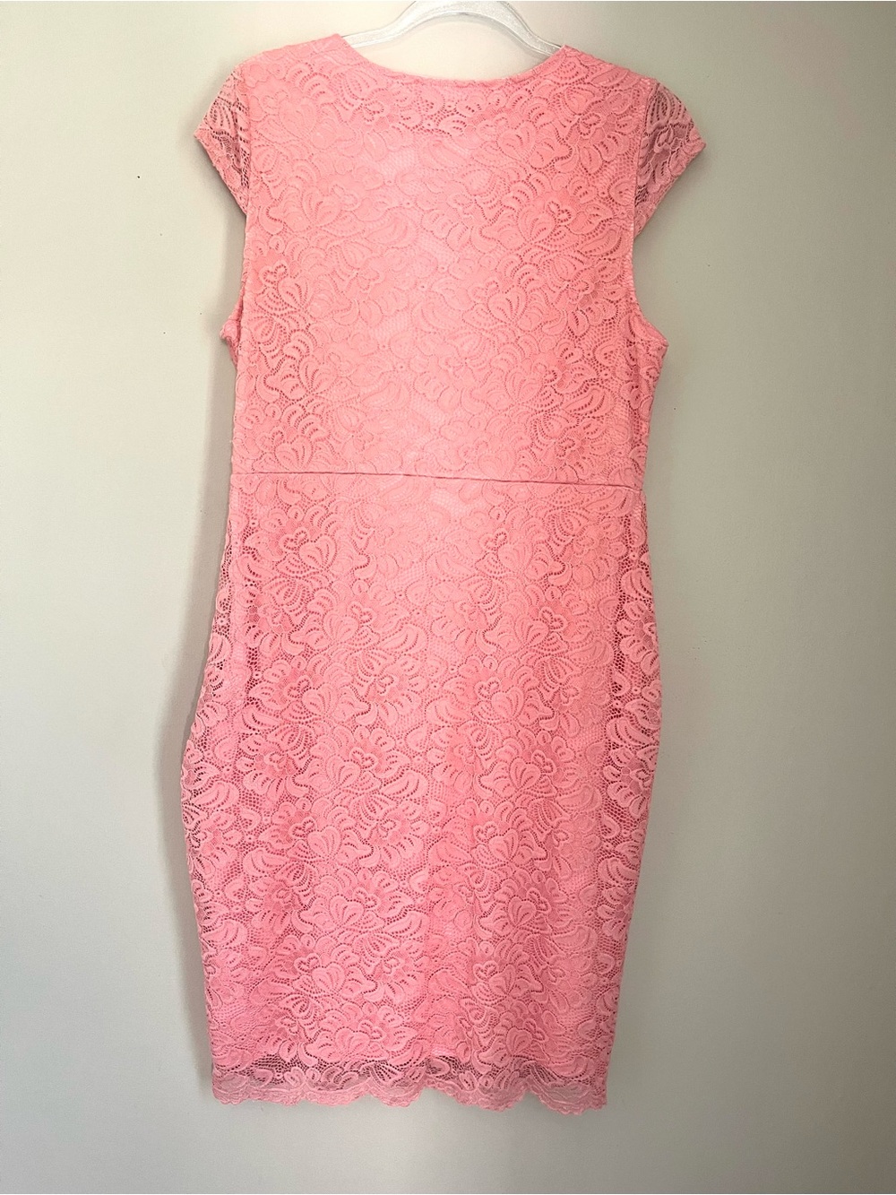 Floral Lace Midi in Coral Pink V-neck Wrap Top Dress sz XL - Picture 5 of 11